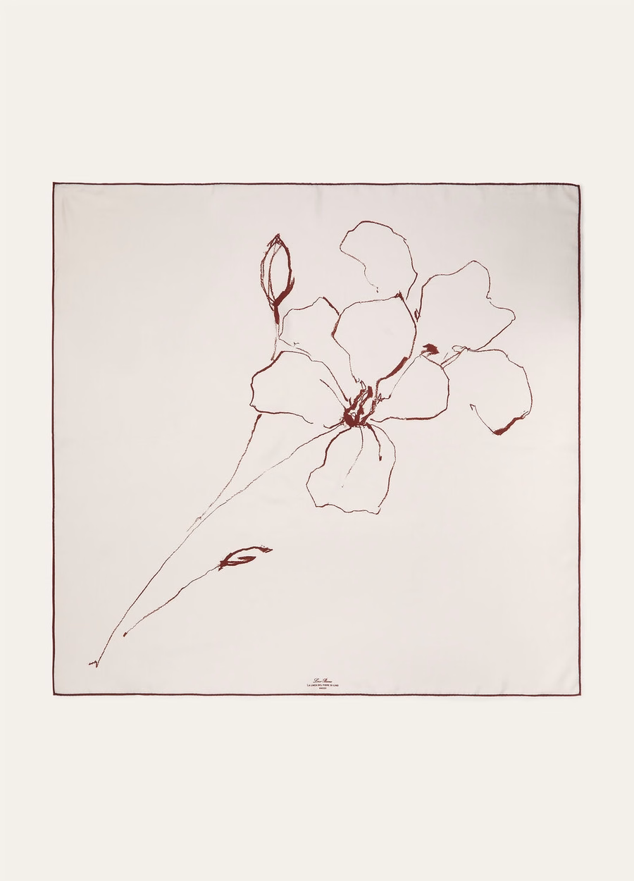 La Linea Del Fiore Di Lino Foulard Zijdewit/sanguine potlood
