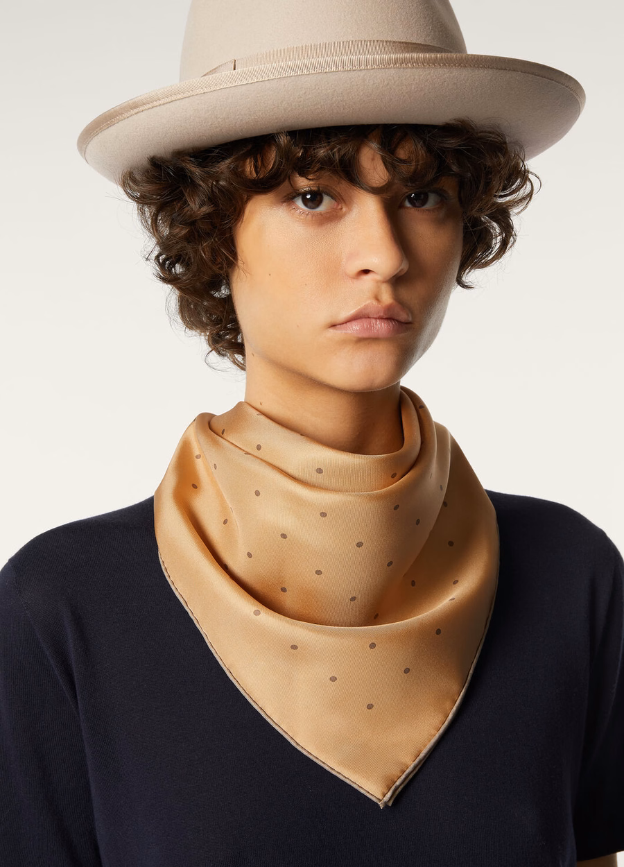 Polka Dot Foulard Zijde Lotuswortel/Bruin