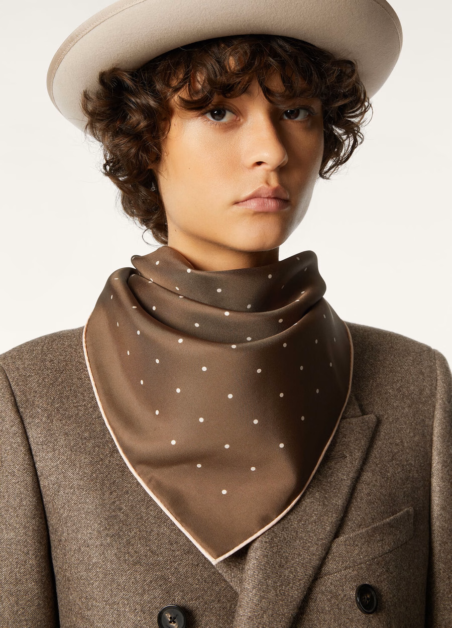 Pois Foulard Zijde Modderbruin/Ivoor Pois