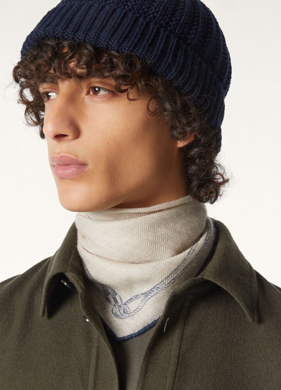 loro piana alare zijde kasjmier foulard sandshell beigemarineblauw