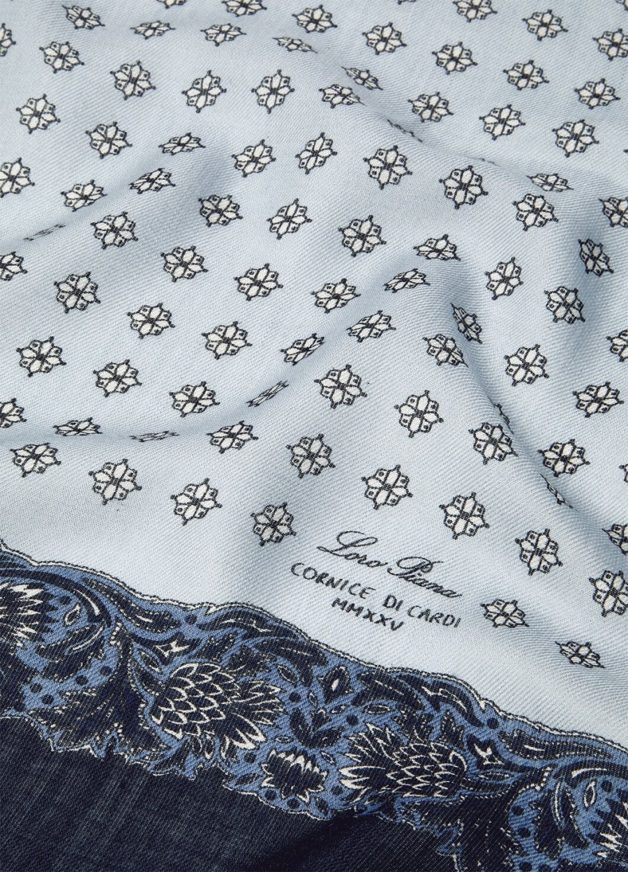 loro piana foulard wollen sjaal in droomblauwblauwmarijnblauwe kwarts