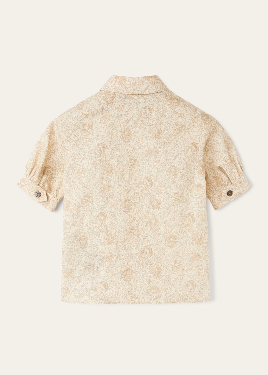 Jerome-shirt voor kinderen, katoen, linnen, crème esdoorn/bruin mosgroen