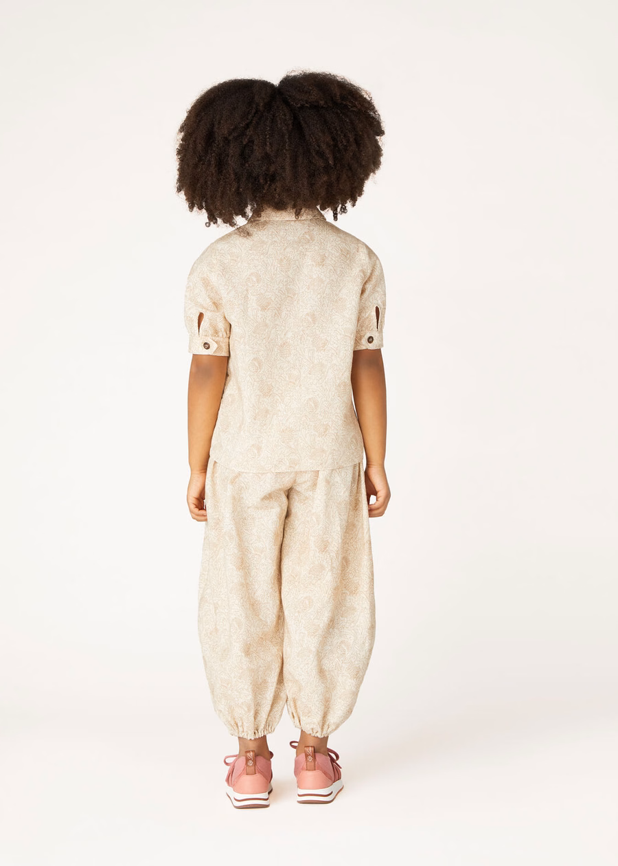 Lotty kinderbroek, katoen, linnen, crème esdoorn/bruin mosgroen