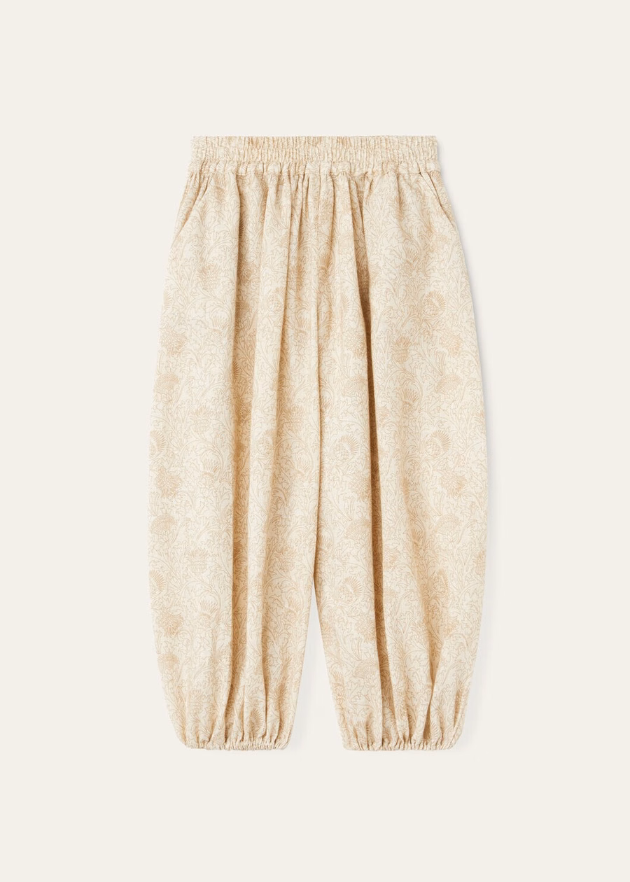 Lotty kinderbroek, katoen, linnen, crème esdoorn/bruin mosgroen