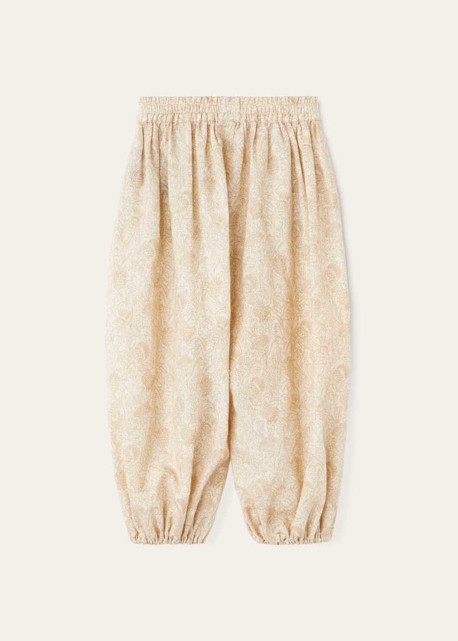Lotty kinderbroek, katoen, linnen, crème esdoorn/bruin mosgroen