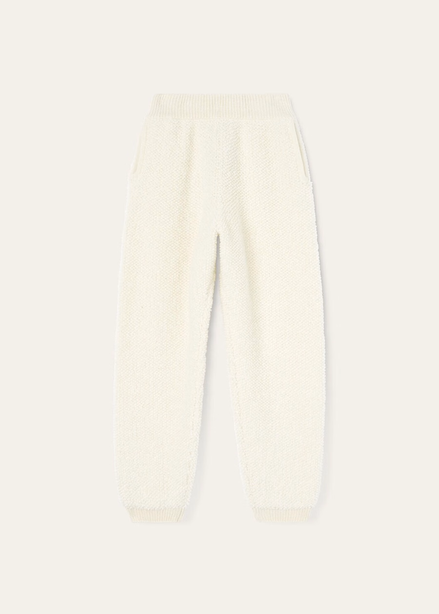 Kinderbroek van kasjmier met nougatprint en krullend effect