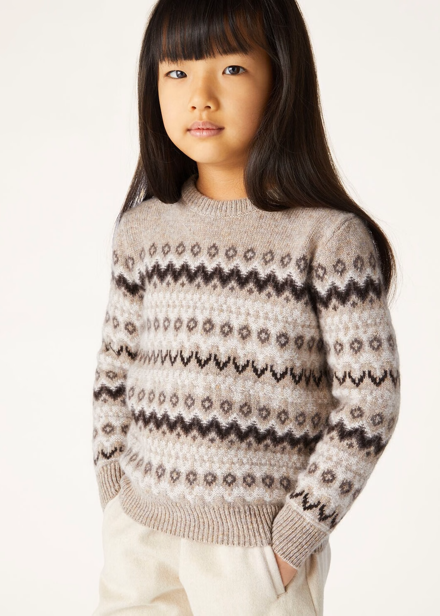 Kinder Alpe Pile Crewneck Kasjmier Beige/Shadow Melange