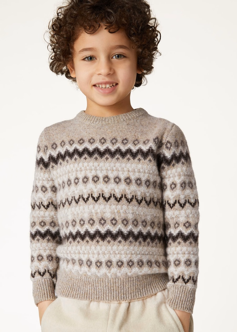 Kinder Alpe Pile Crewneck Kasjmier Beige/Shadow Melange