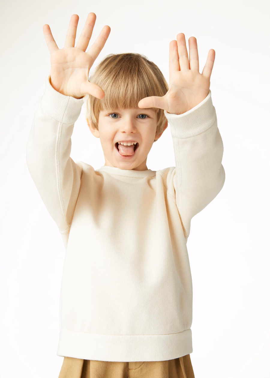 Kinder Whitney Crewneck Katoen Zijde Kasjmier Nougat