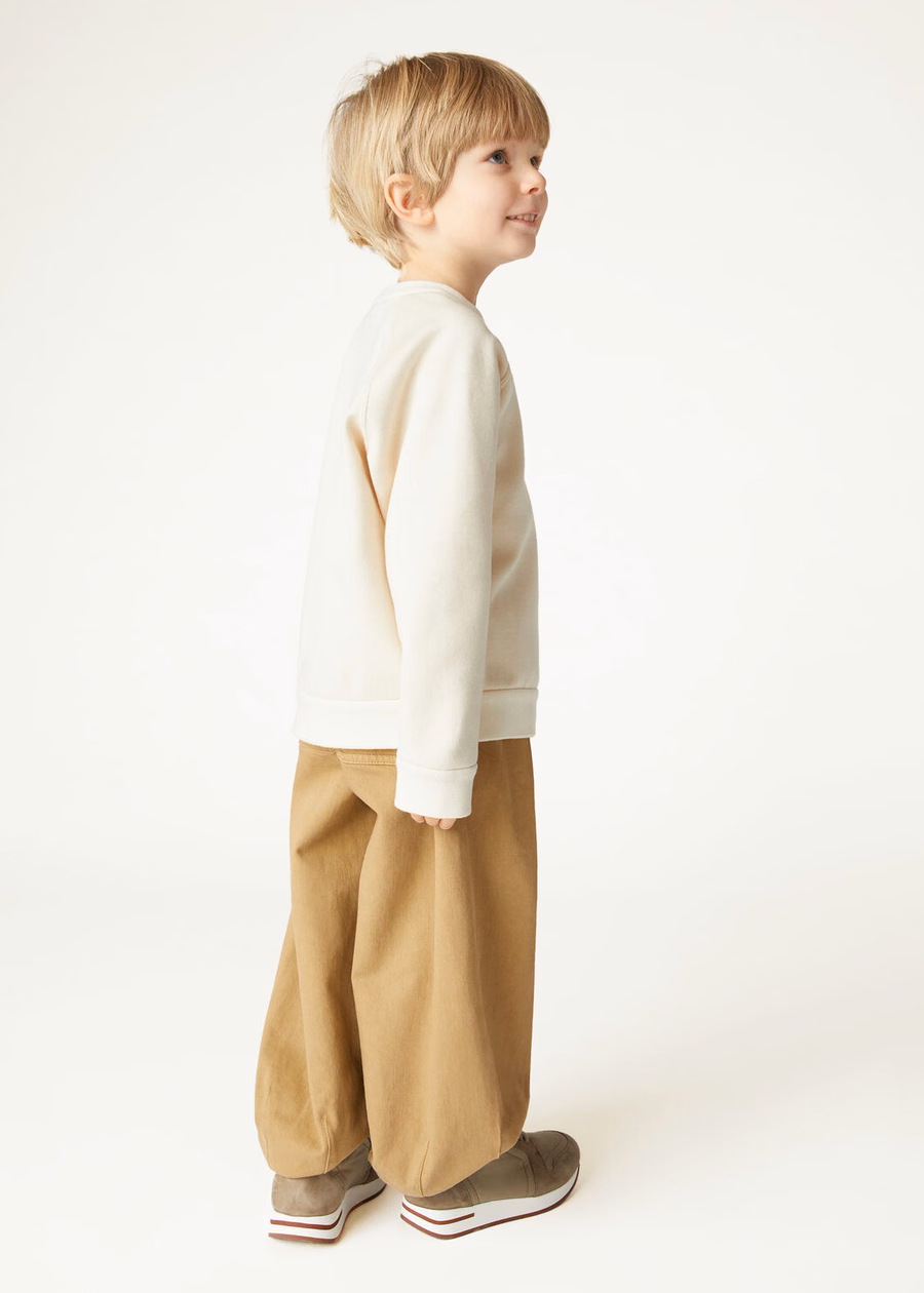 Kinder Whitney Crewneck Katoen Zijde Kasjmier Nougat