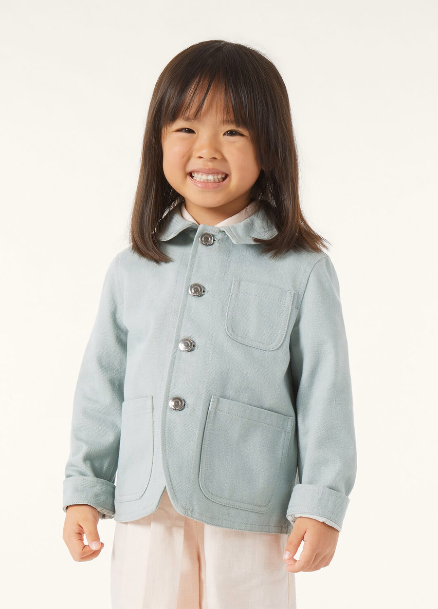 Farley Kinderjasje van denim met bloemen en azuurblauwe cactus