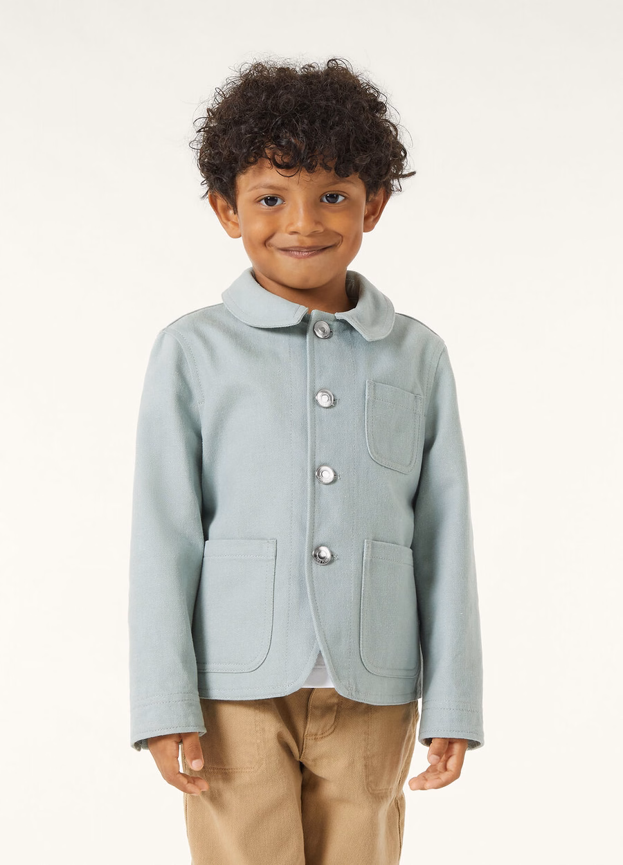 Farley Kinderjasje van denim met bloemen en azuurblauwe cactus
