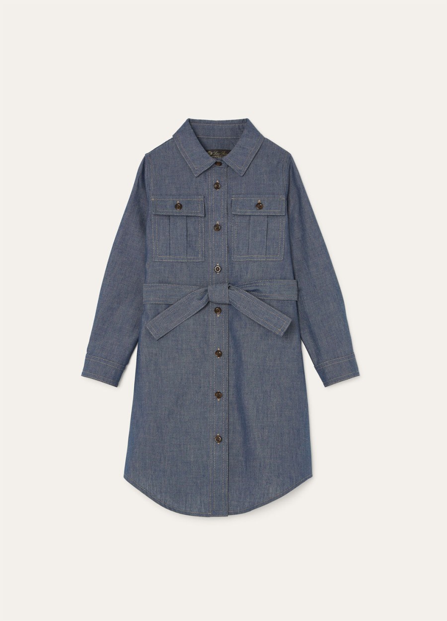 corinna jurk voor kinderen van katoen kasjmier en chambray in blauw.