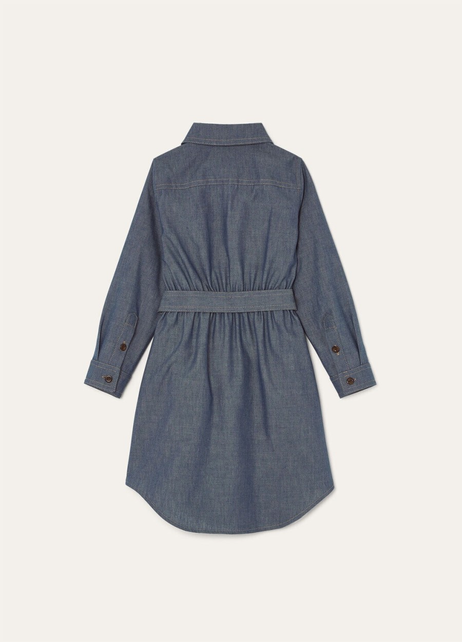 corinna jurk voor kinderen van katoen kasjmier en chambray in blauw.
