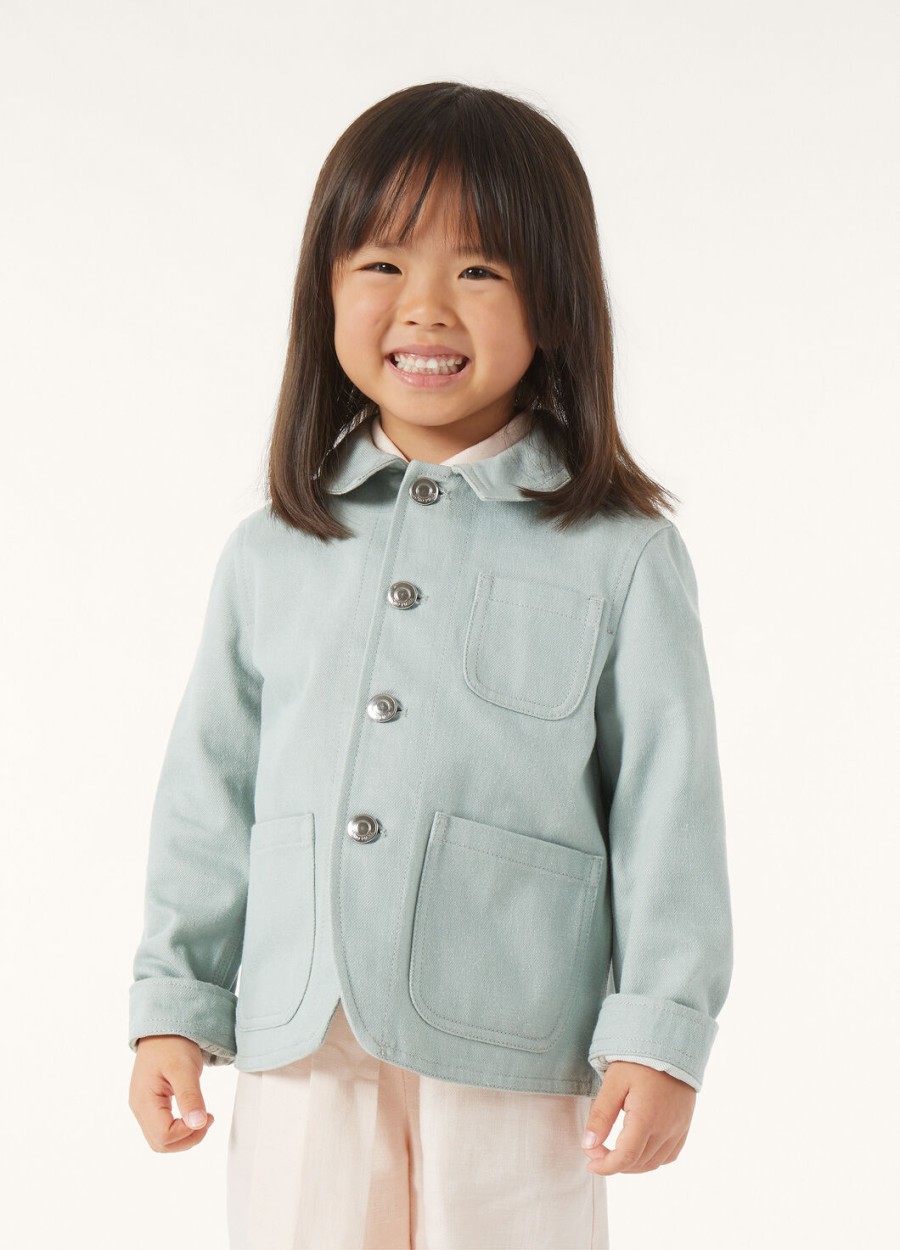 farley kinderjasje van denim met bloemen en azuurblauwe cactus