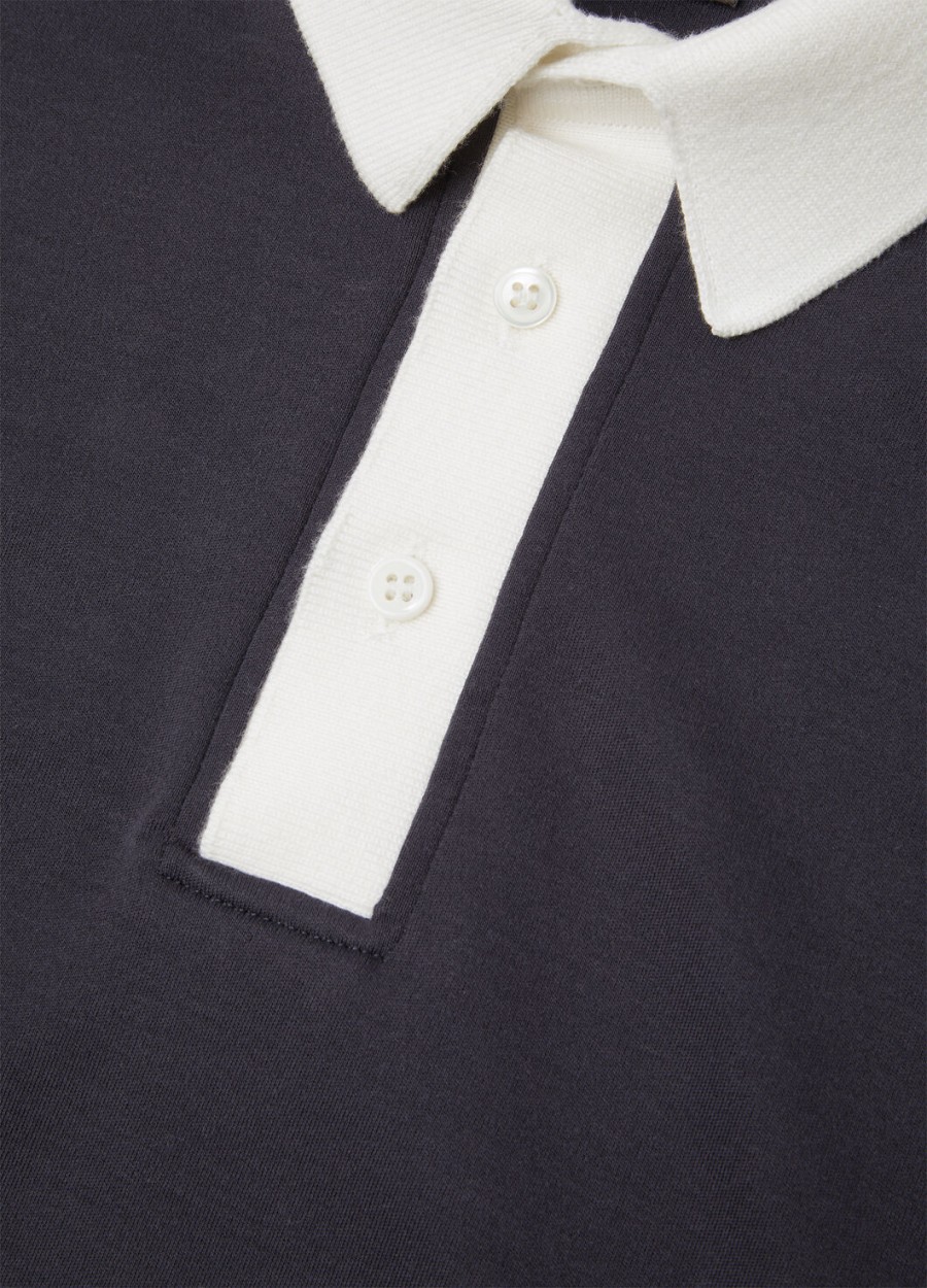 kinderpoloshirt voor de speeltuin katoen marineblauwwit