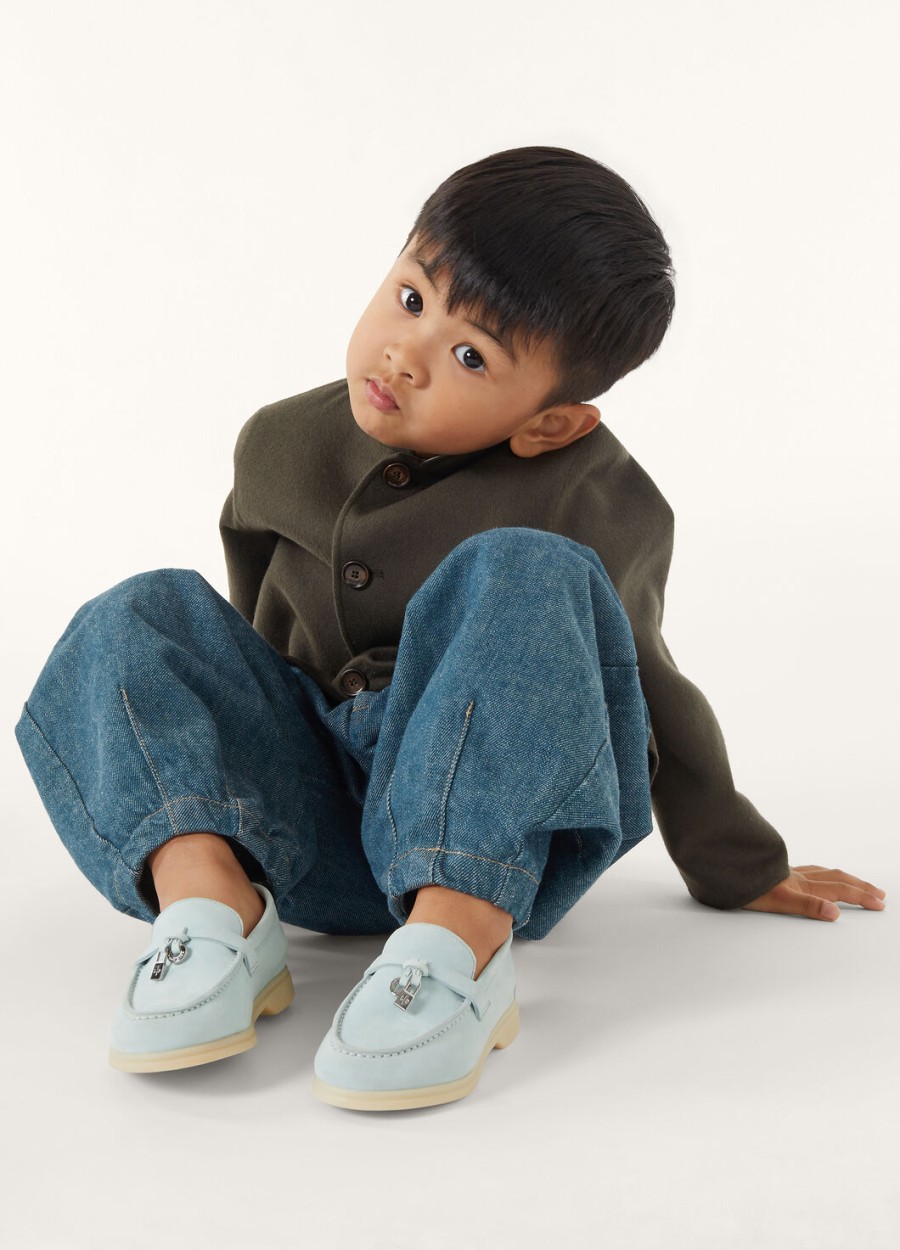 summer charms walk loafers voor kinderen suède azuurblauw en saffierkleurig.