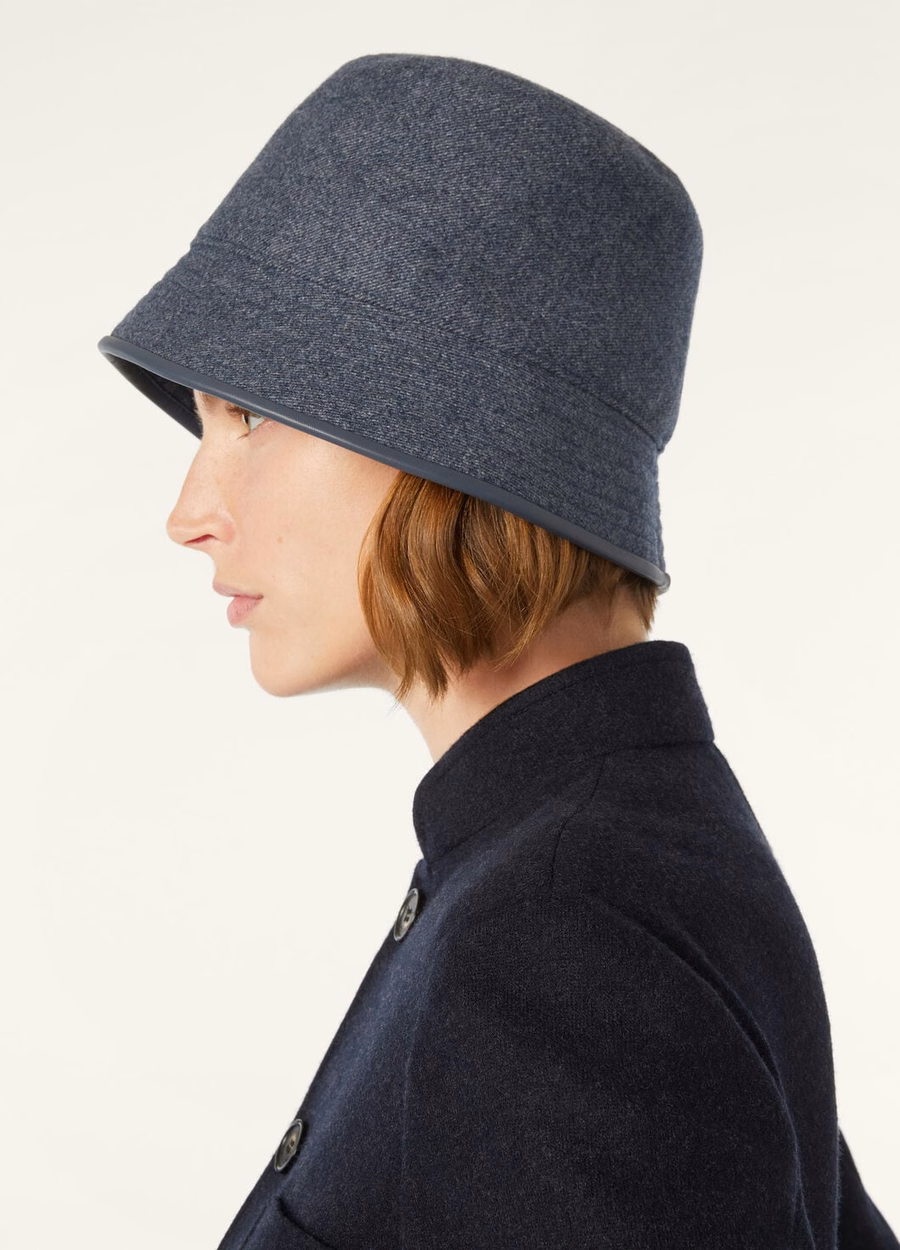 Tina bucket hat van kasjmier, scheerwol, blauw-gunny glas melange