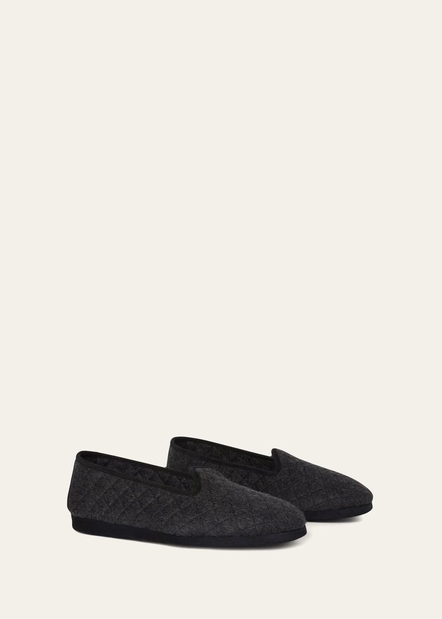Klassieke kasjmier slippers in antracietkleur.