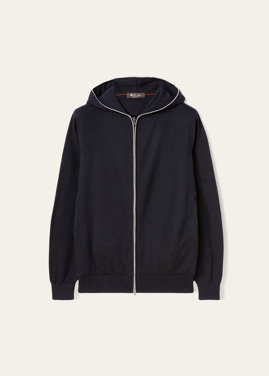 Vrijetijds bomberhoodie van katoen en kasjmier in marineblauw