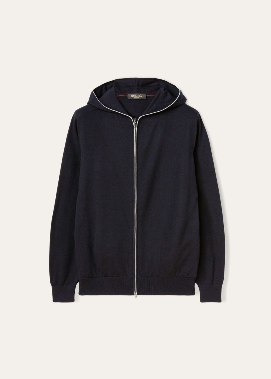vrijetijds bomberhoodie van katoen en kasjmier in marineblauw