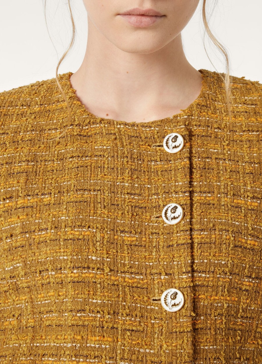adele katoenen mohair wollen jas in groen-oranje papaver tweed