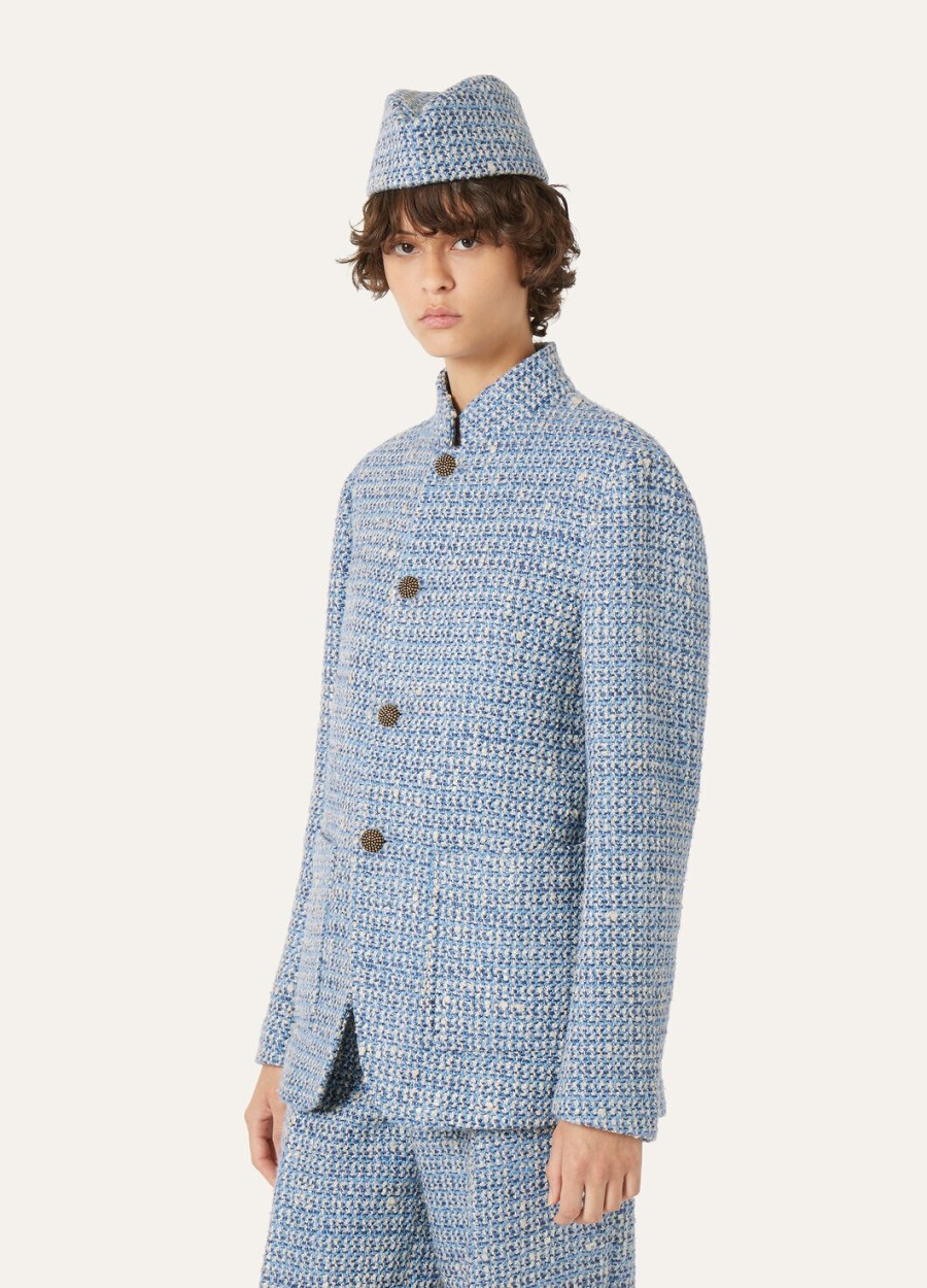 spagna-jas van zijden scheerwol in blauwe stof