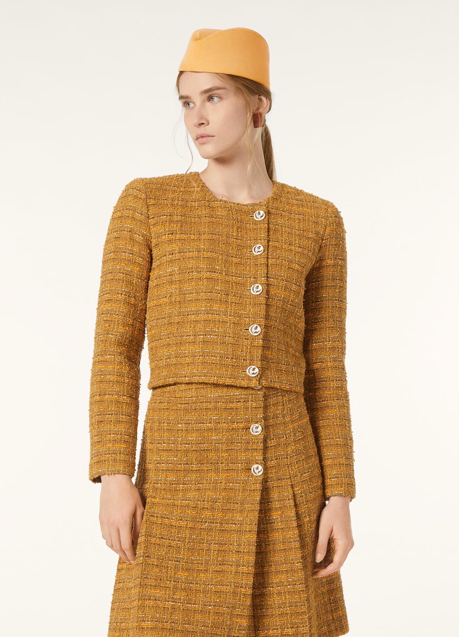 Adele katoenen mohair wollen jas in groen-oranje papaver tweed