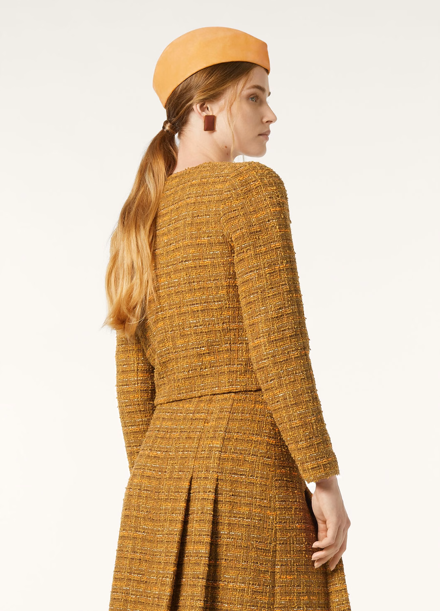 Adele katoenen mohair wollen jas in groen-oranje papaver tweed