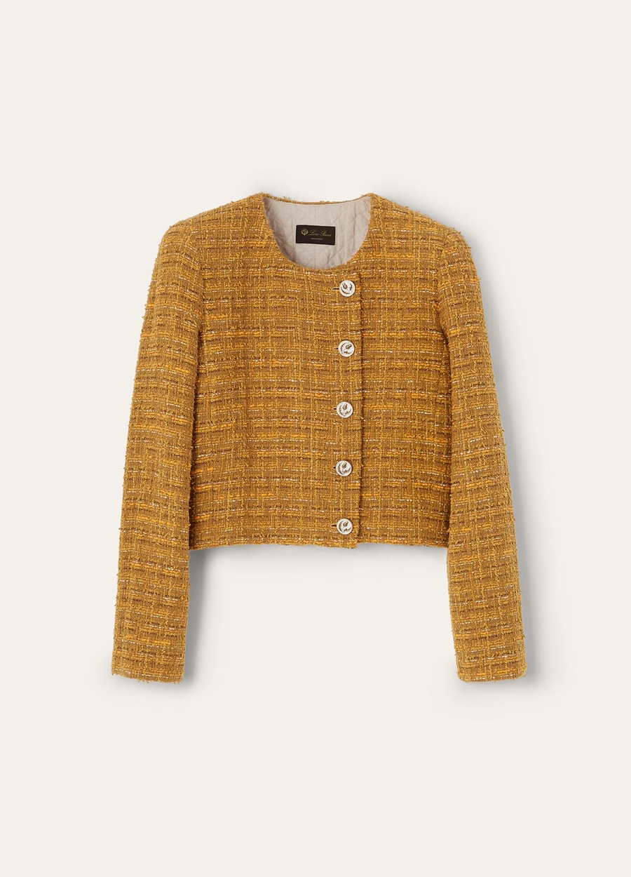 Adele katoenen mohair wollen jas in groen-oranje papaver tweed
