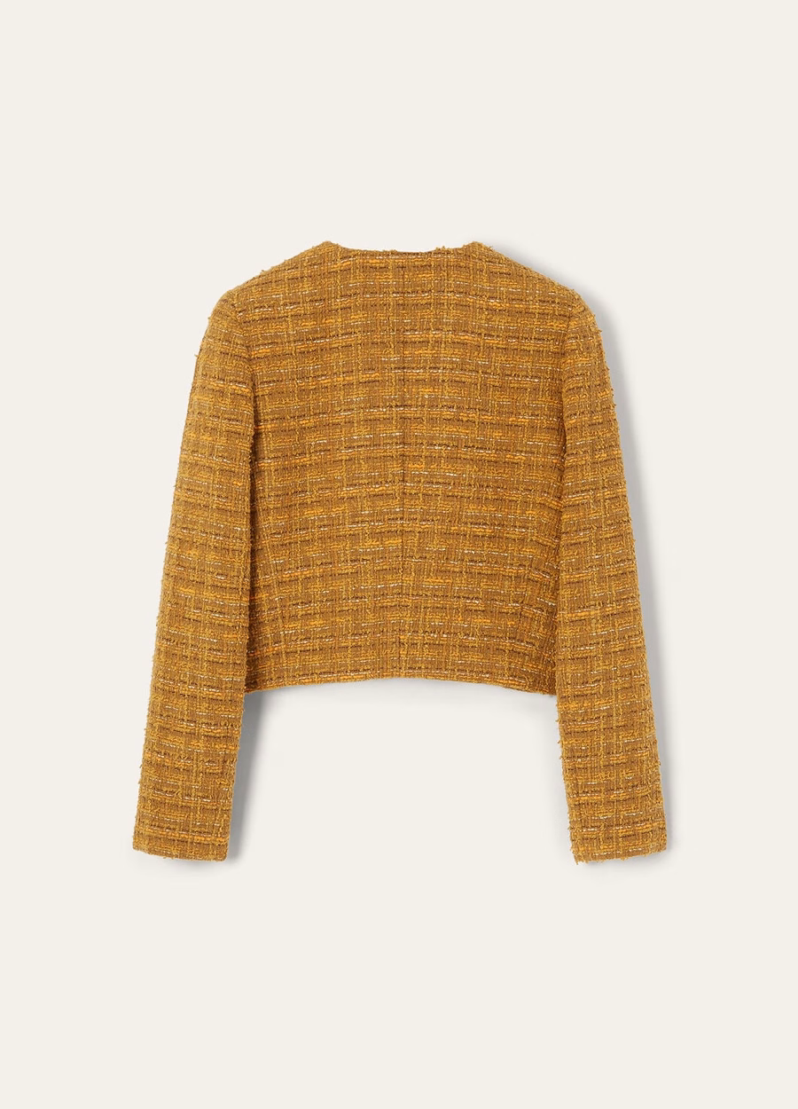 Adele katoenen mohair wollen jas in groen-oranje papaver tweed