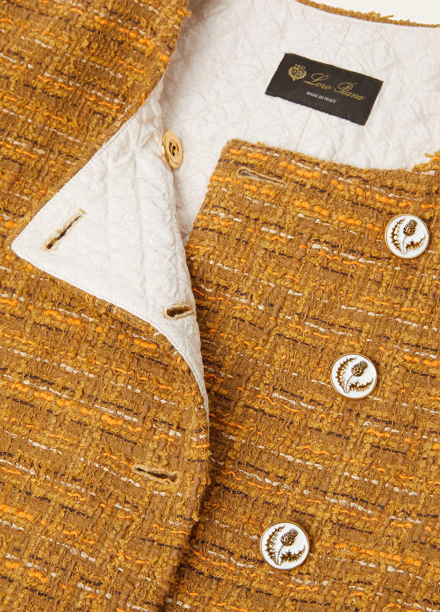 Adele katoenen mohair wollen jas in groen-oranje papaver tweed