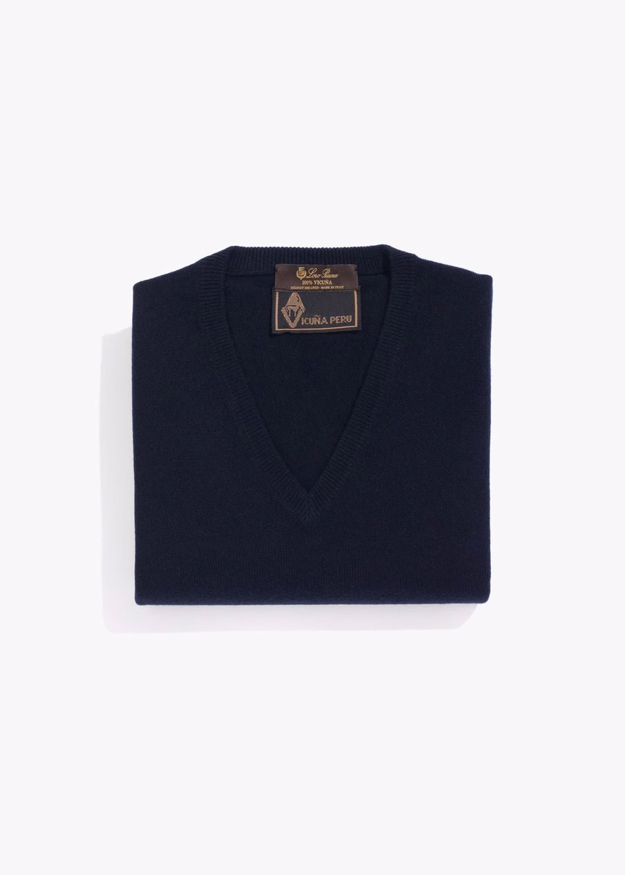 Klassieke V-hals Vicuña marineblauw