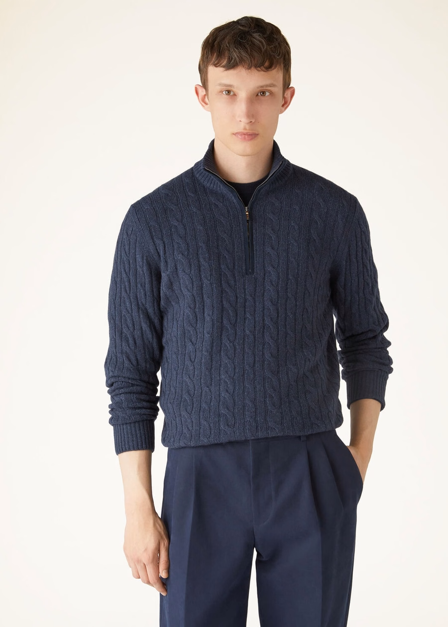 Treccia Baby Cashmere blauwe Corsaro/donker leiblauwe trui