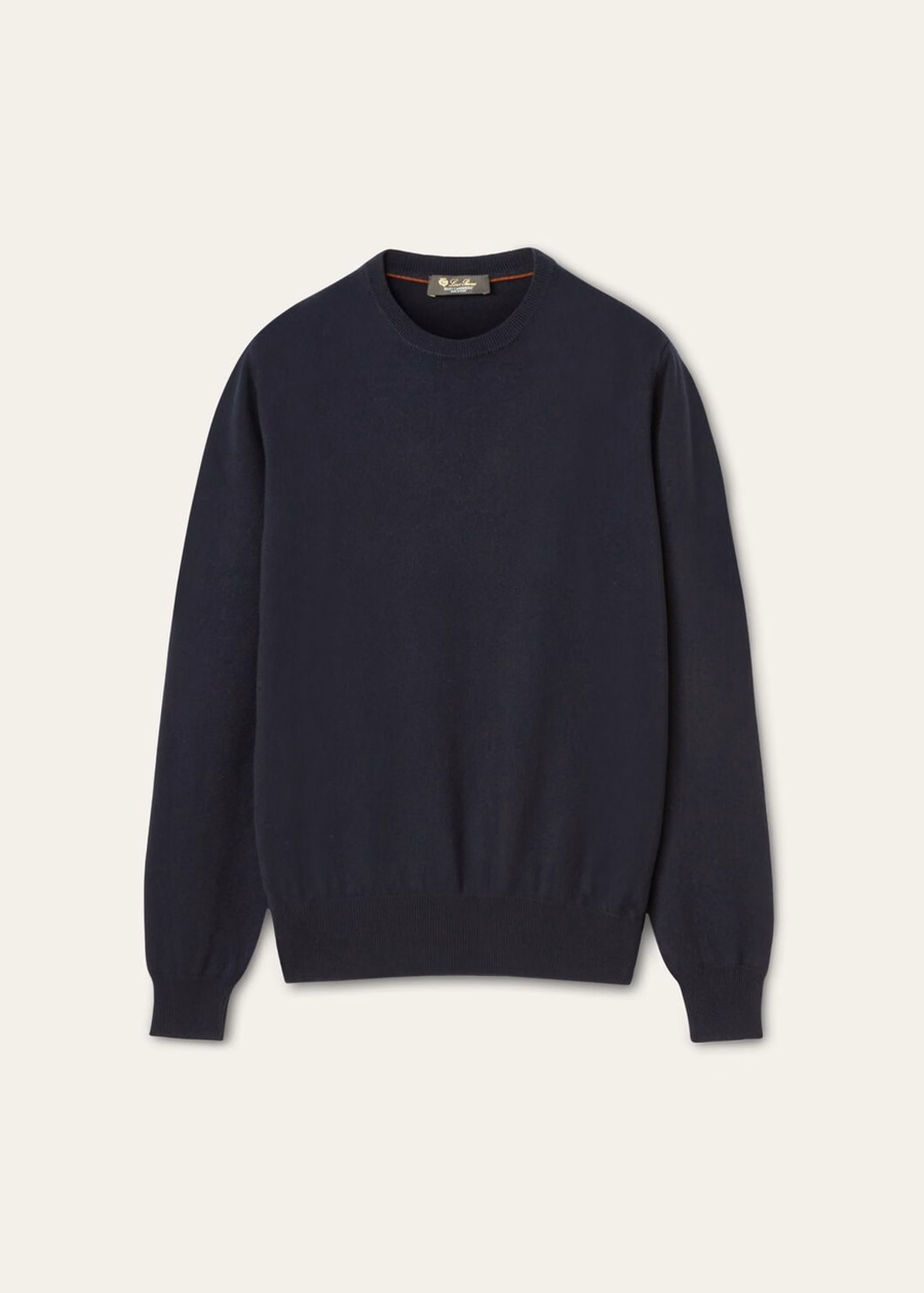 Klassieke ronde halslijn van babykasjmier in marineblauw