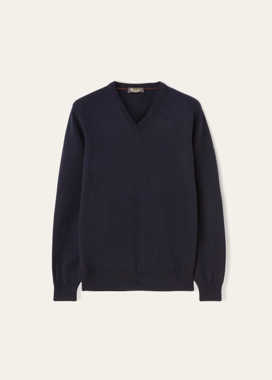Klassieke V-hals babykasjmier in marineblauw