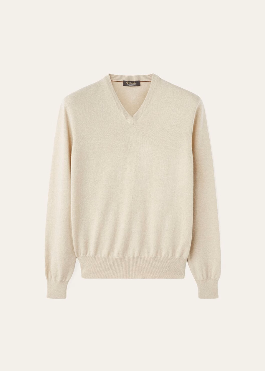 Klassieke V-hals Baby Cashmere Melange Natural