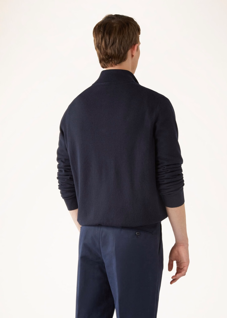 Klassieke kasjmier trui voor kinderen met halve ritssluiting, marineblauw.