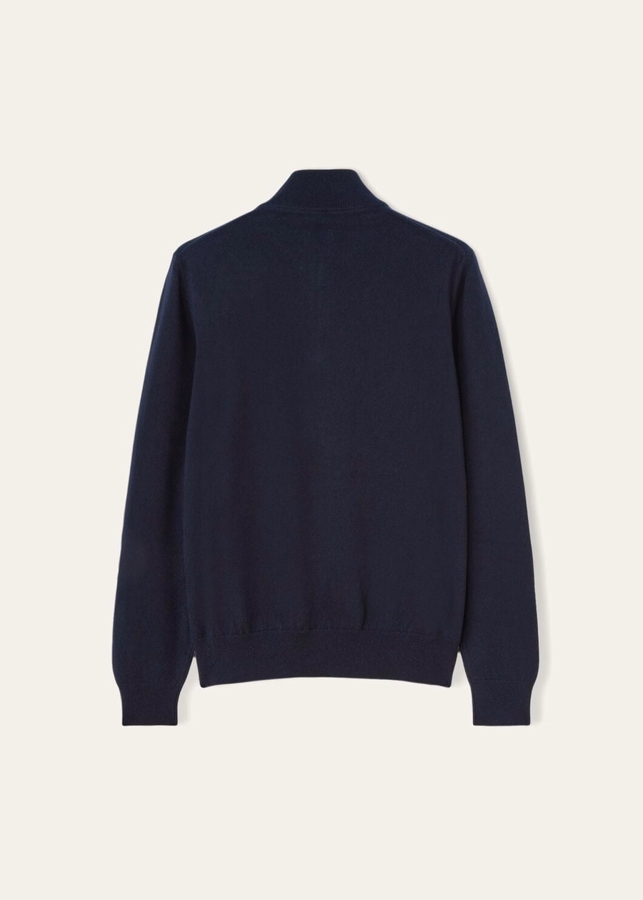 Klassieke kasjmier trui voor kinderen met halve ritssluiting, marineblauw.