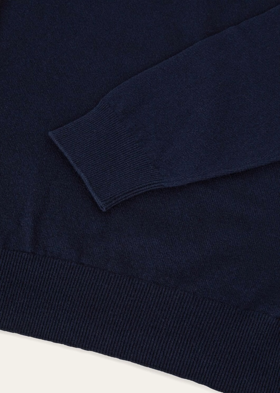 Klassieke kasjmier trui voor kinderen met halve ritssluiting, marineblauw.