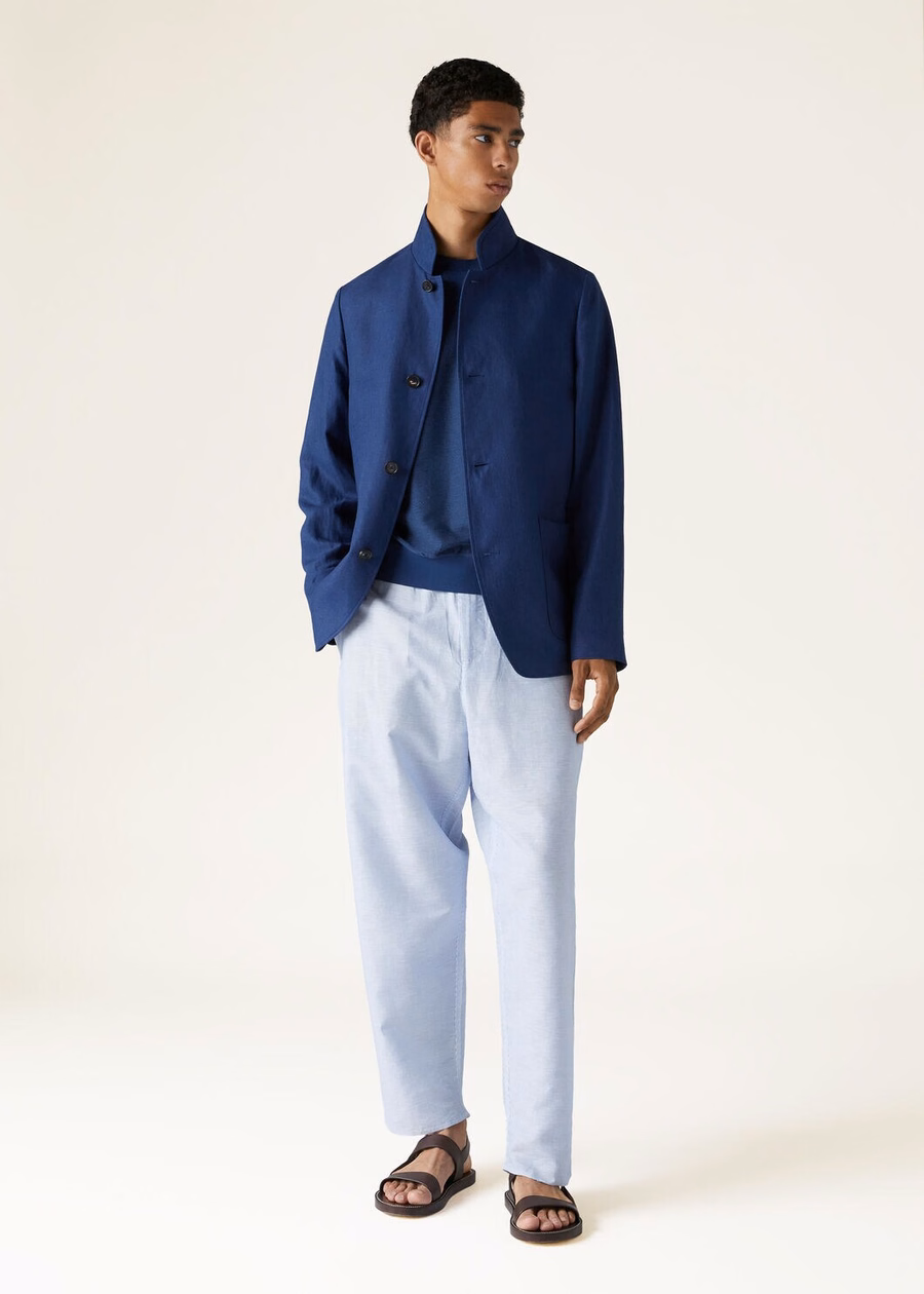 Hotaka katoen met ronde hals in zijde Kurume blauw