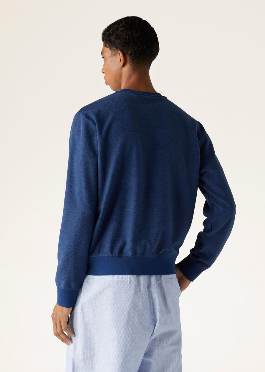 Hotaka katoen met ronde hals in zijde Kurume blauw
