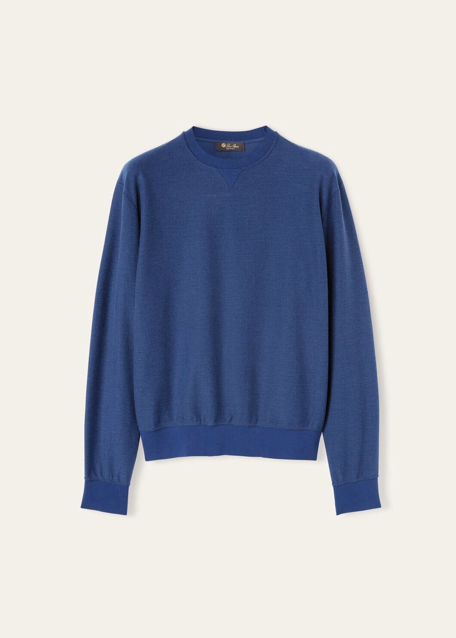 Hotaka katoen met ronde hals in zijde Kurume blauw