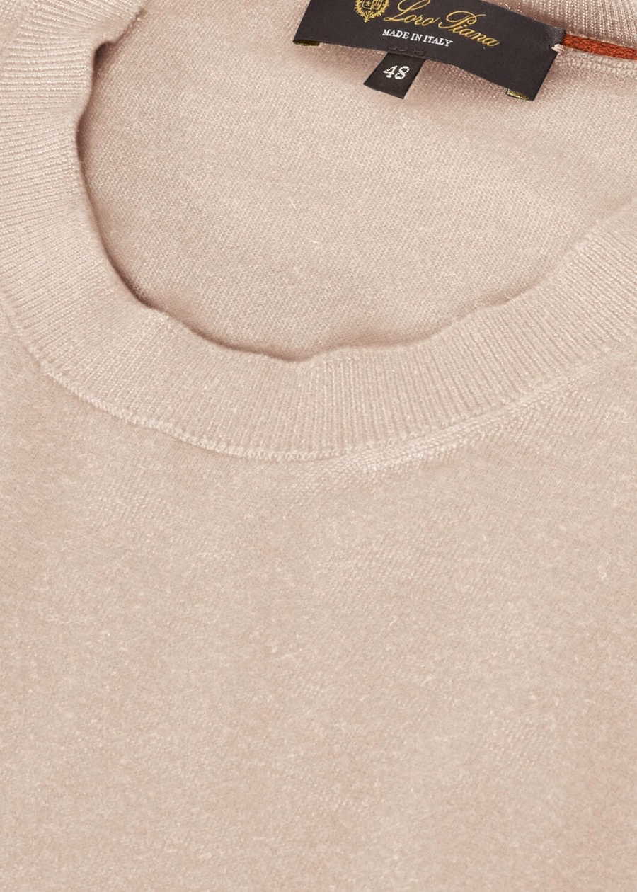 Sottile Crewneck Zijde Kasjmier Scheerwol Natuurlijk Effen