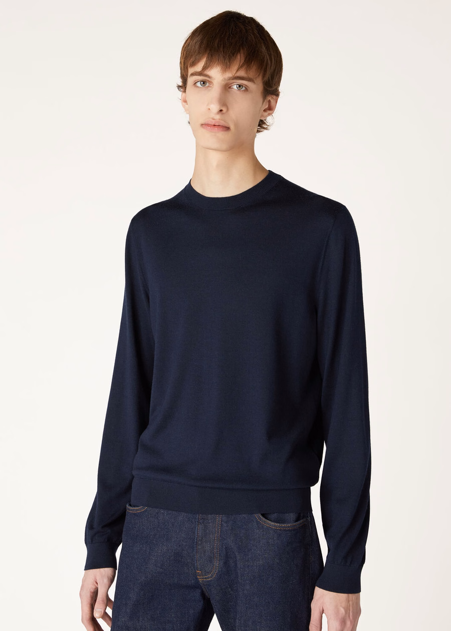 Sottile Crewneck Zijde Kasjmier Scheerwol Marineblauw