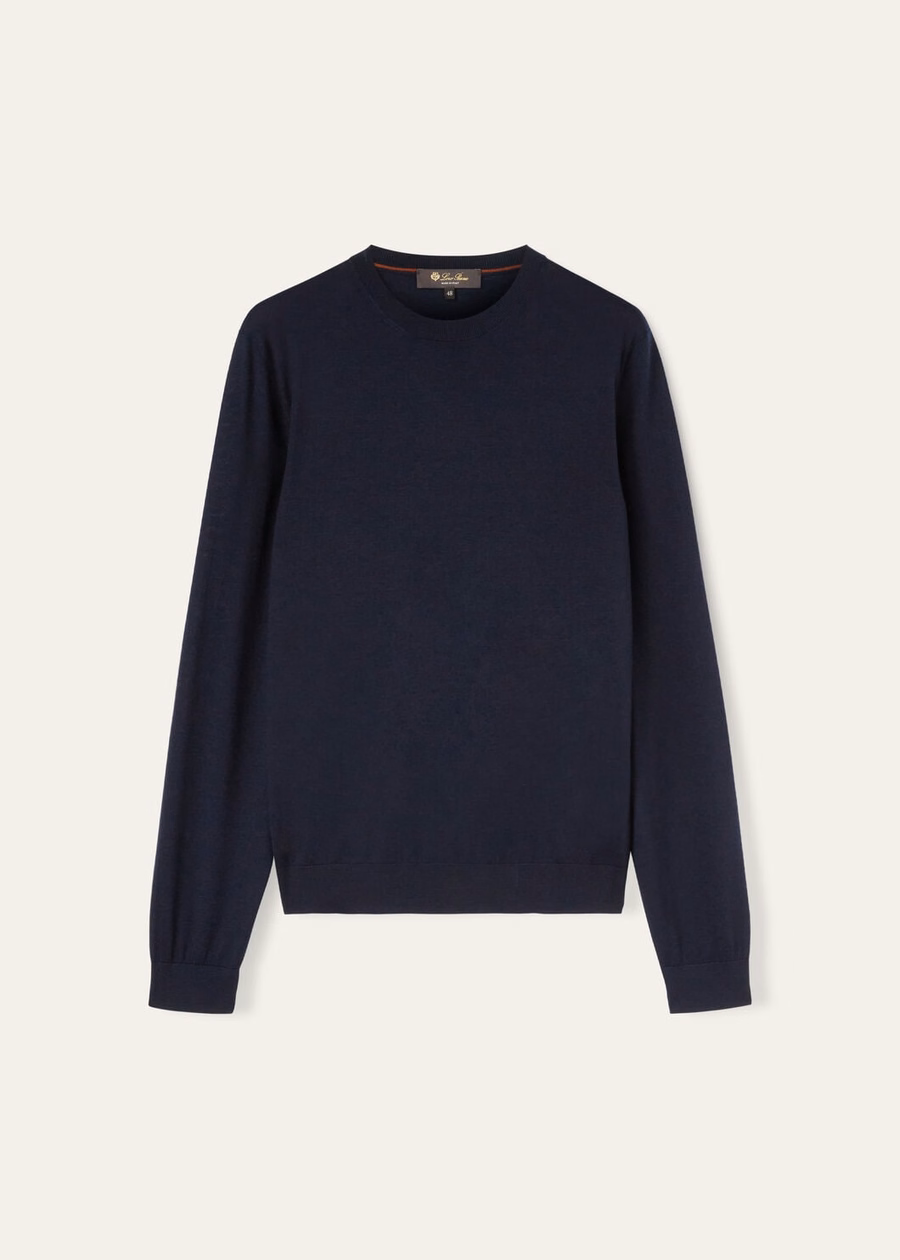 Sottile Crewneck Zijde Kasjmier Scheerwol Marineblauw