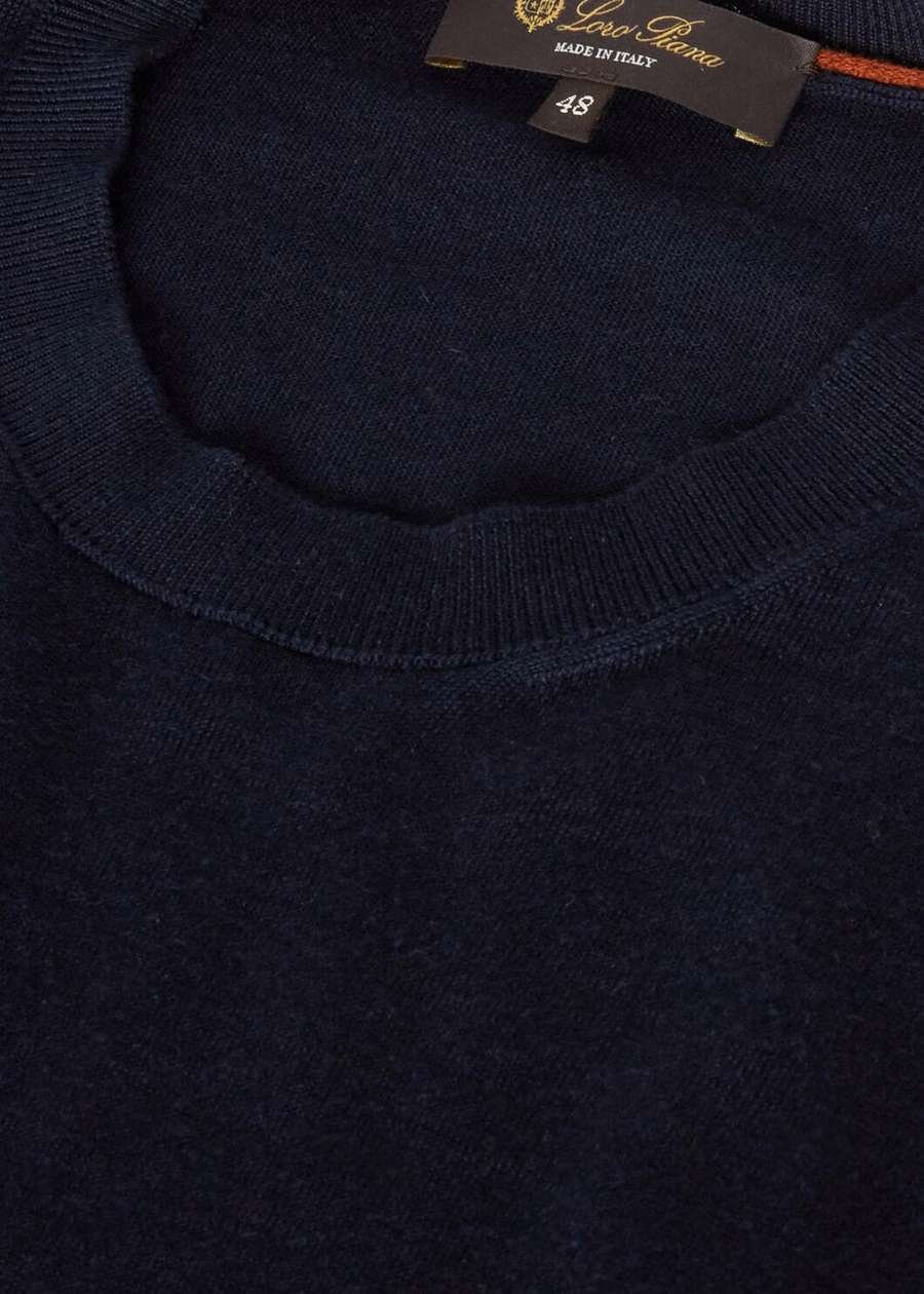 Sottile Crewneck Zijde Kasjmier Scheerwol Marineblauw