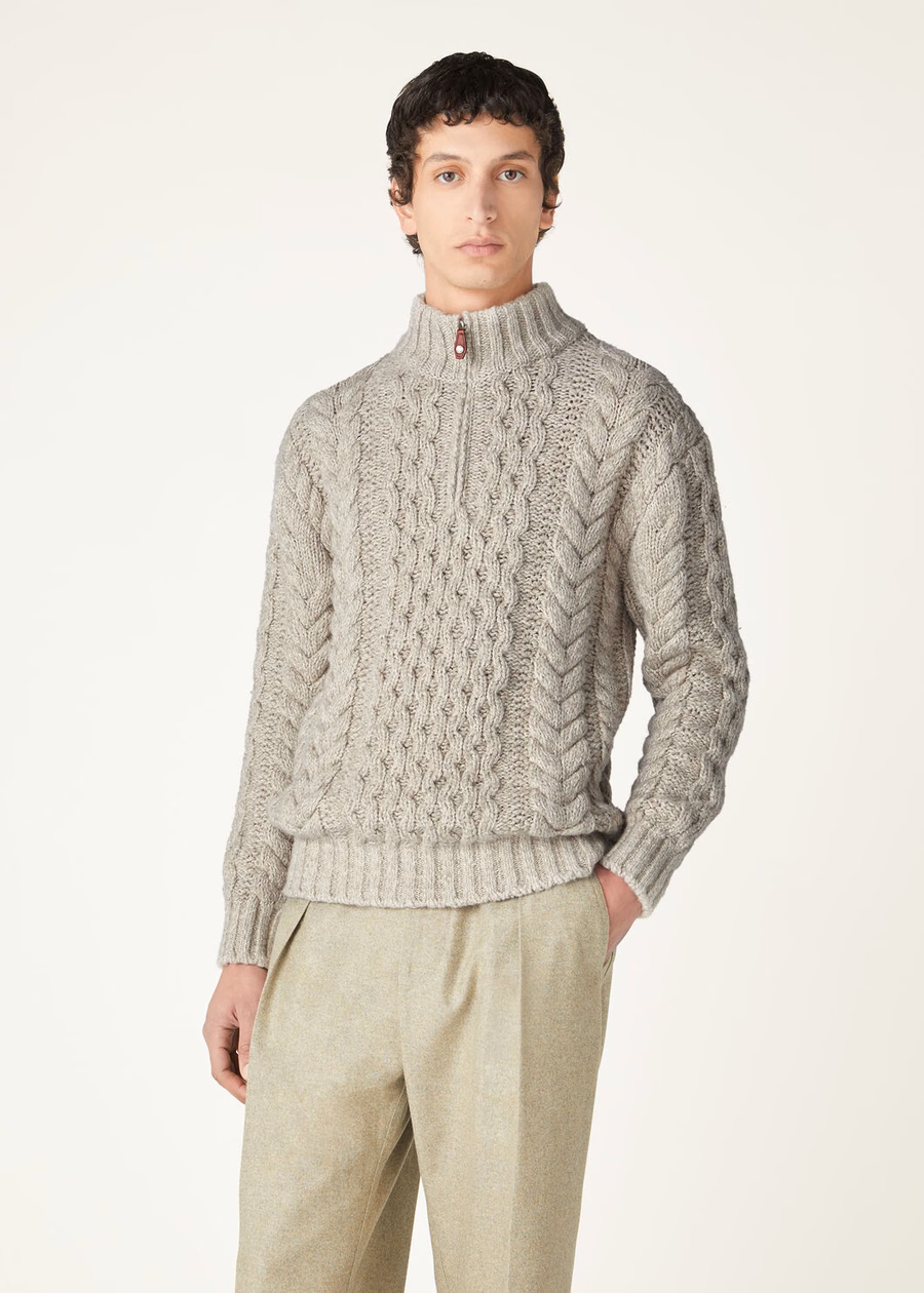 Valduggia Cashmere Garden Sand trui met halve hals