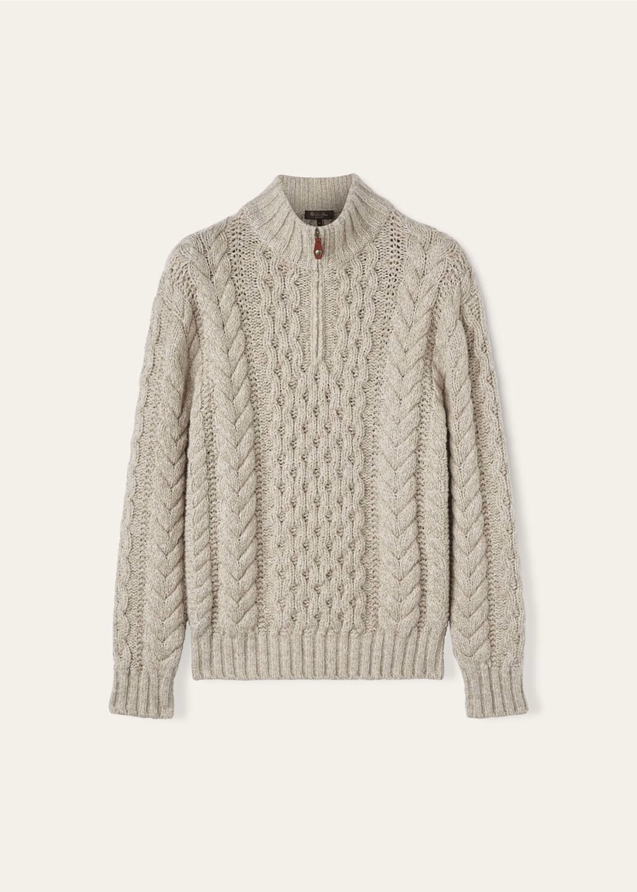 Valduggia Cashmere Garden Sand trui met halve hals