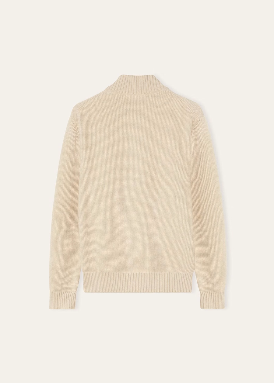 Alpe Baby Cashmere Coarsehair® trui met halve hals, crèmekleurige kasjmier melange